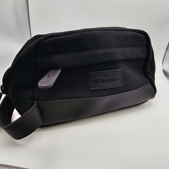 Mens Toiletry/ Dopp/ Shaving bag Water Black Canvas/ black leather edging - Picture 6 of 6